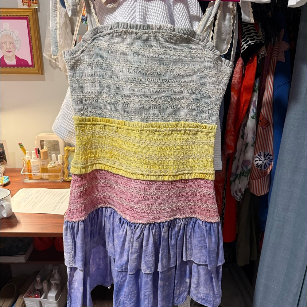 Free the Roses Light Gray Smocked Dress